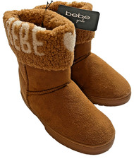 BEBE GIRLS Boots Size 2 Cognac Faux Fur Lined Logo and Hearts New without Box