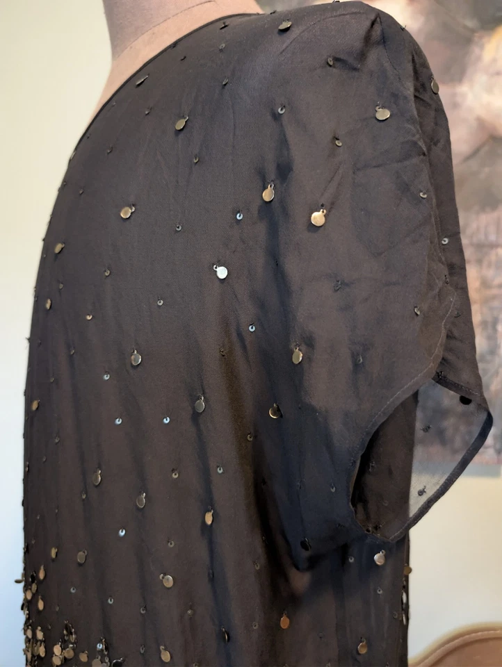 Blusa Eileen Fisher Negra Lentejuelas Seda Talla M Fiesta Fiesta Noche Rara Foto 2 de 4