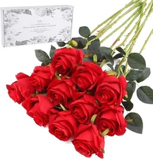 Red Fake Roses Artificial Flowers - 10 Pcs