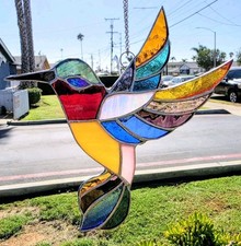 Handcrafted Stained Glass Hummingbird Suncatcher Window Hanging Multi-color
