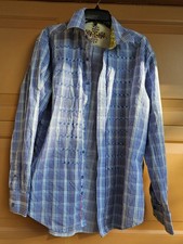 Mens Designer Robert Graham Blue Check Woven Embroidery L/S Button Down Shirt XL