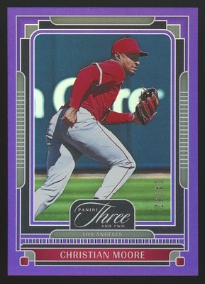 2025 Panini Three and Two #56 Christian Moore LAA (14/32) Full Count Purple Holo