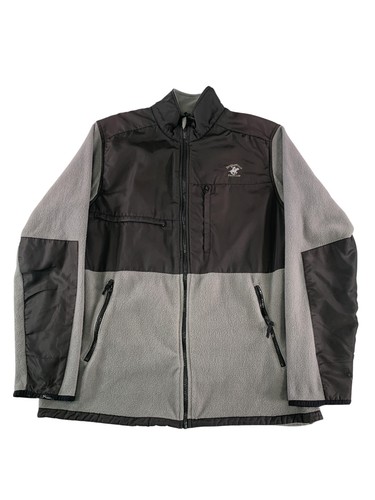Beverly Hills Polo Club Jacket Mens Medium Gray Black Fleece Zip Front 100 NWT