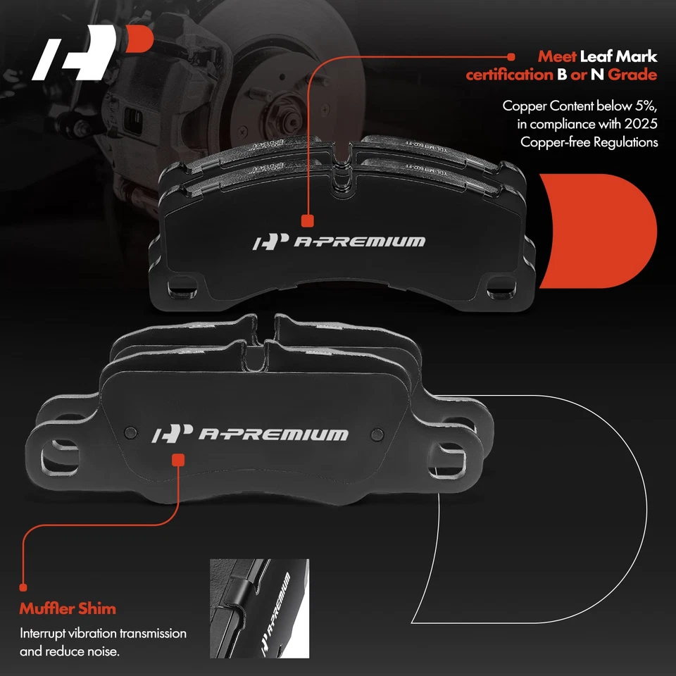 A-Premium 8件装陶瓷刹车片前后适用于保时捷 Panamera 2010-2015 — 第 2/4 张图片