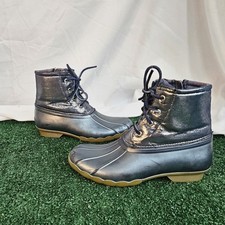 Sperry Girls Saltwater Metallic Duck Boots Size 5 Rain Winter Booties Waterproof