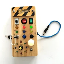 Montessori Wooden Busy Board with 8 LED Light switches, Sensory Toy With Lights