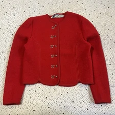 Vintage 1980s The Eagle’s Eye Wool Cardigan Women’s 10 Red Floral Embroidery