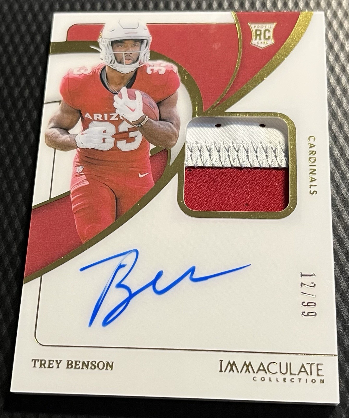 2024 Trey Benson Cardinals 12/99 Panini Immaculate Auto 3-Color Patch Auto #119