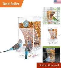 Mess-Free Acrylic Bird Food Container with Perch for Cockatiels and Parakeets