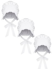 3 Pieces Women's Bonnet Colonial Hat Mob Bonnets White One Size,