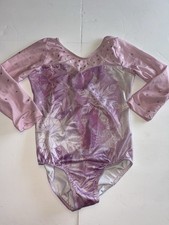 Girls Size 6 Leotard Gymnastics Dance Pink Purple Snowflake Long Sleeve Foil Leo