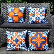Outdoor Pillow Covers Waterproof Set of 4 18" x 18" Pack of 4 Blueorange