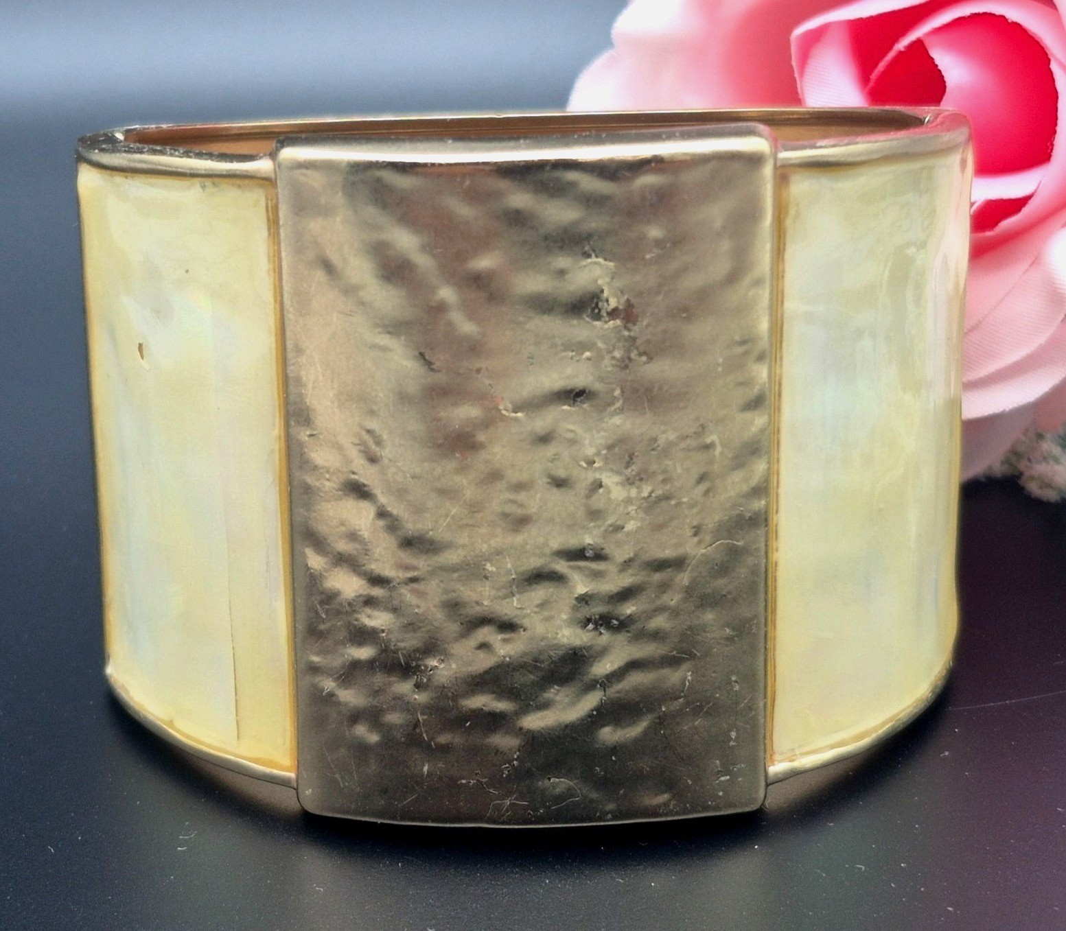 Chico's Wide Statement Hinged Bangle Bracelet Ham… - image 4