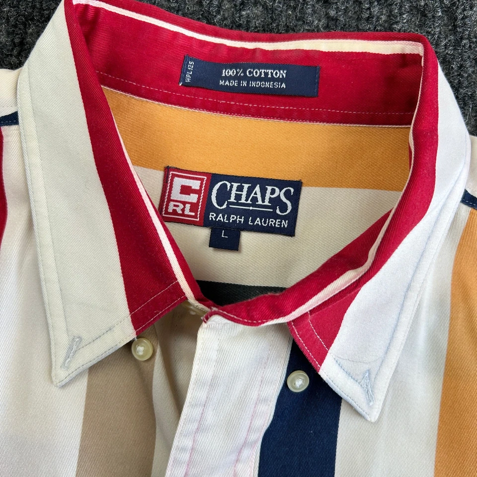 Vintage 90s y2k Chaps Ralph Lauren Short Sleeve Button Shirt L Colorful Striped - Image 4 of 4