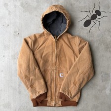 Vintage Y2K Carhartt YOUTH YJ158 brown hooded work wear jacket