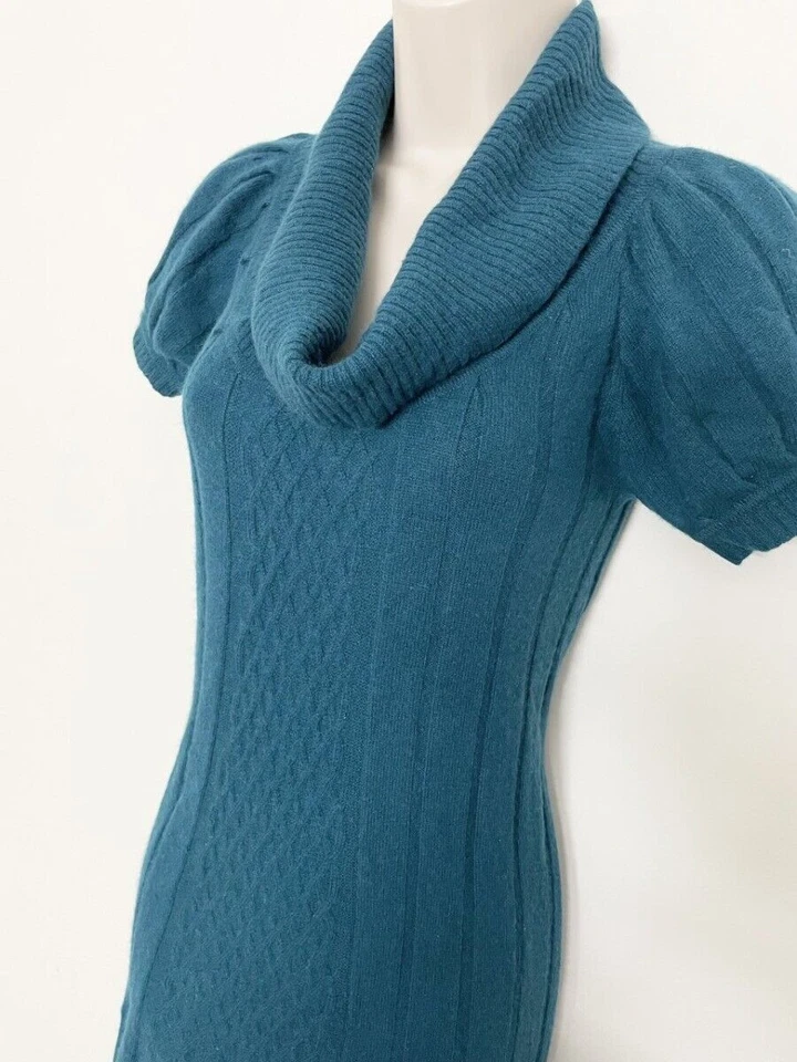 Vestido túnica suéter Charter Club 100 % cachemir cuello capucha mujer verde azulado XS Foto 3 de 4