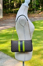 Michael Kors Meadow Green Empire Contrast Medium Chain Pouchette Shoulder Bag