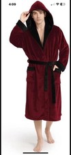 Men's Luxurious Shawl Collar Fleece Long Spa Bathrobe Soft Silky Touch