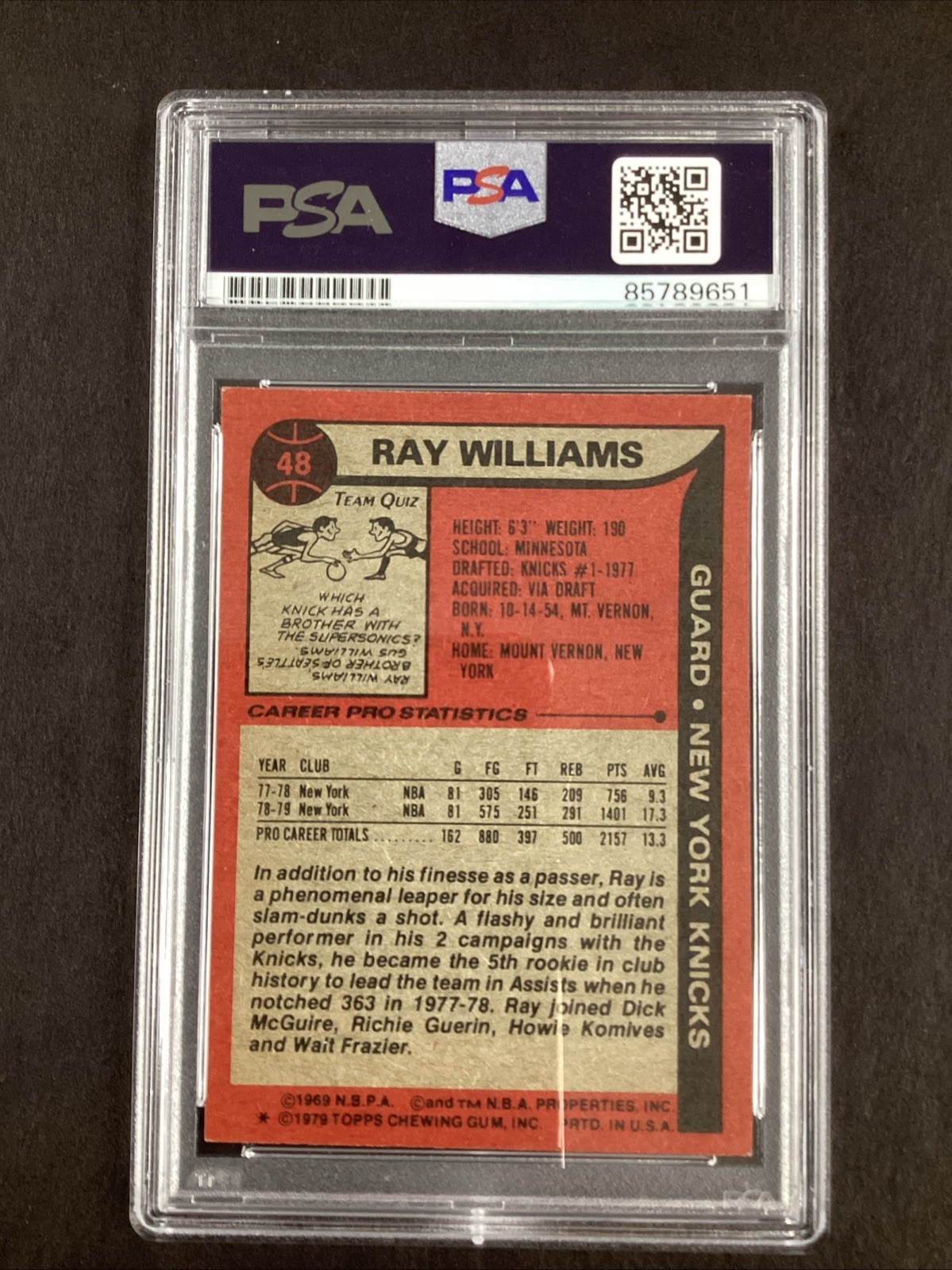 Ray Williams Signed 1979 Topps #48 Card NY Knicks Basketball Autograph PSA/DNA view 3