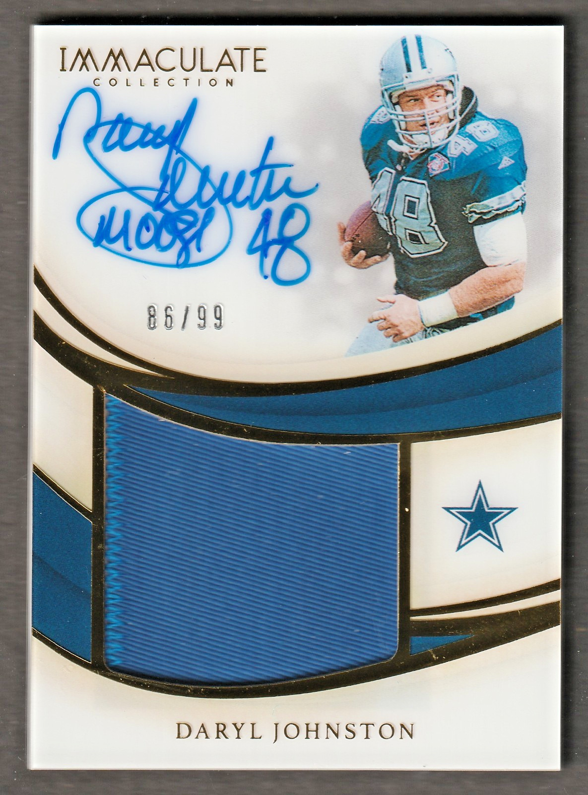 Daryl Johnston 2019 Immaculate Autograph GU #86/99 Dallas Cowboys On Card Auto