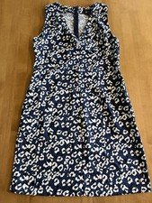 Banana Republic Women's Sleeveless Size 0 V Neck Blue Leopard Print Dress Pocket
