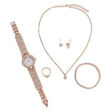 Watch Sets Gifts for Women Diamond Bangle Necklace Earrings Ring Watches 5