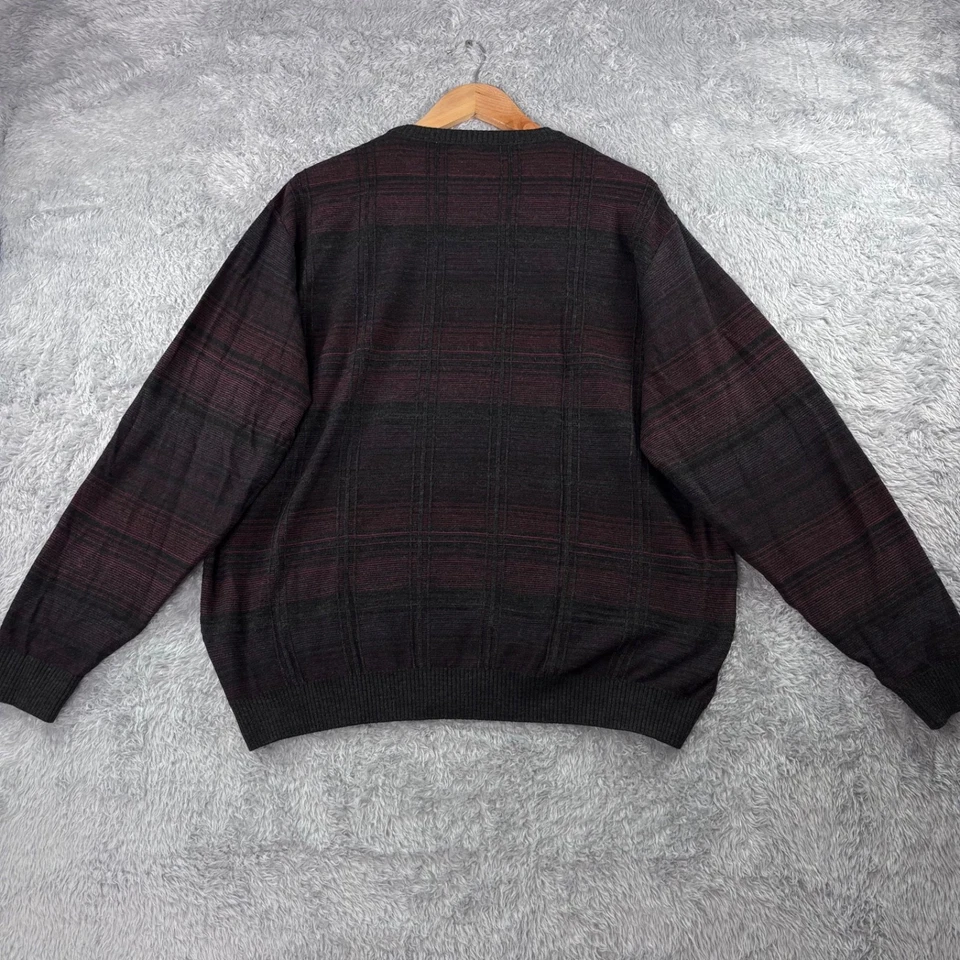 St Croix Knits Sweater Mens L Wool Blend Black Red Plaid Crewneck Pullover - Image 4 of 4
