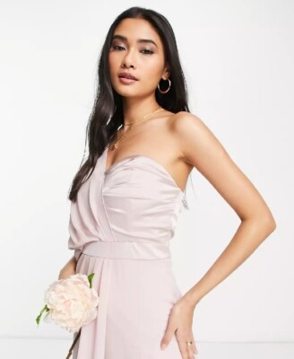 TFNC LONDON Bridesmaid One Shoulder Chiffon Maxi Dress Mink Size 10 | eBay  UK