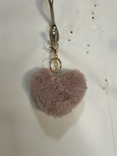 4" Mauve Purple Plush Heart Gold Chain Backpack  Purse Charm Keychain