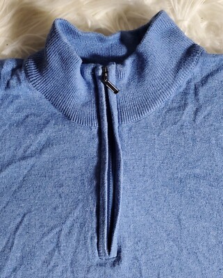 LL BEAN Mens Large L Tall Pullover 1/4 Zip Blue Cashmere Cotton