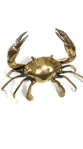 MUD CRAB solid hollow brass aged heavy decoration 25 cm hand made statue B - Picture 9 of 9