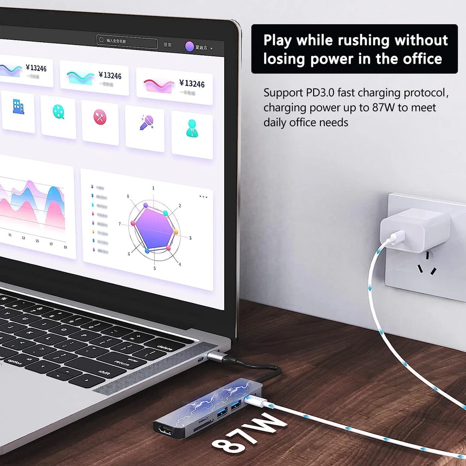 Hub Adattatore Multi-Porta USB C per Macbook Pro,6-In-1 USB C a HDMI Compatibile - Immagine 4 di 4