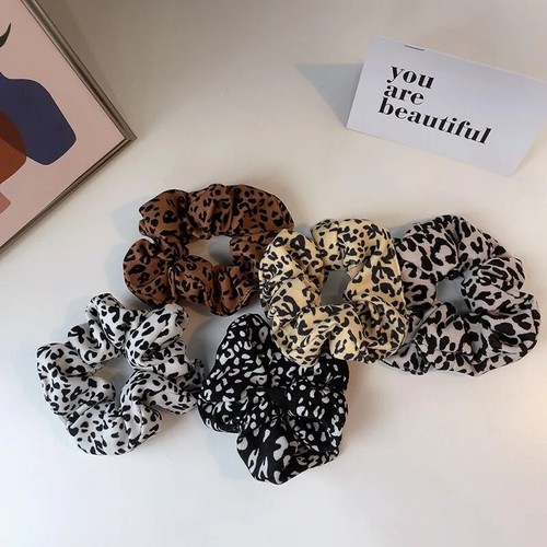 Leopard Fabric Scrunchies Elastic Hair Bands Women Girls Corduroy Dot Zebra - Picture 15 of 27