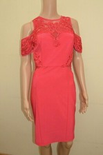 New Lipsy Lace Cold Shoulder Pink Dress Sz UK 10 14 petite & 10 & 12 regular