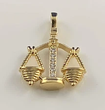 Libra Scales Zodiac w/CZ Pendant 24k Yellow Gold Plated Astrological Sign