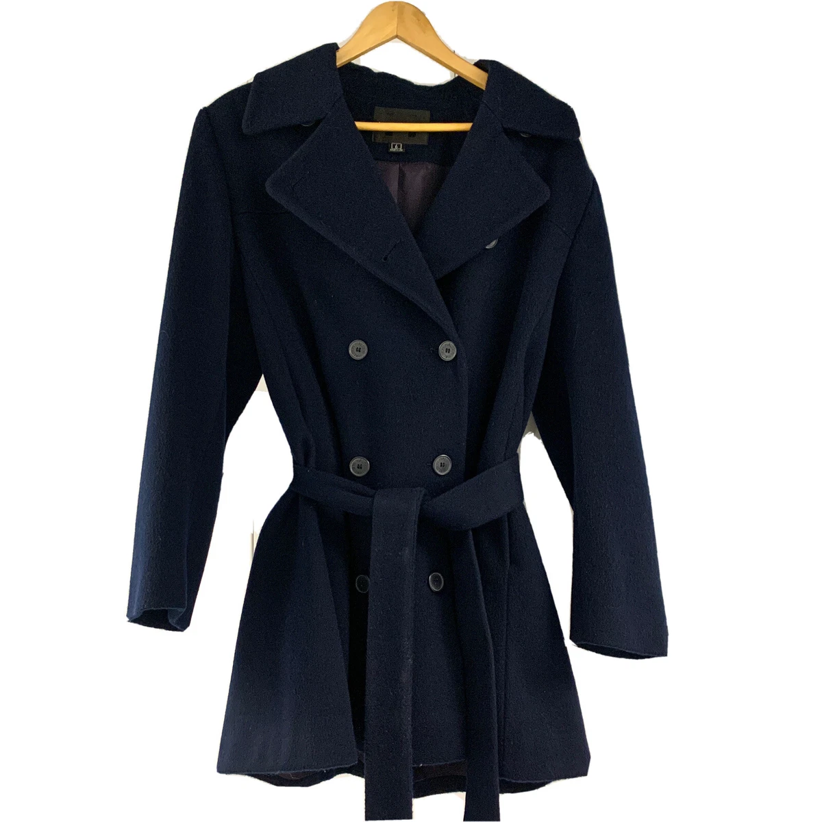 Navy wool top belted coat