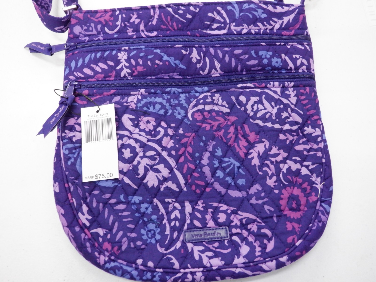 VERA BRADLEY TRIO ZIP HIPSTER PAISLEY AMETHYST QUILTED BAG NEW 22274