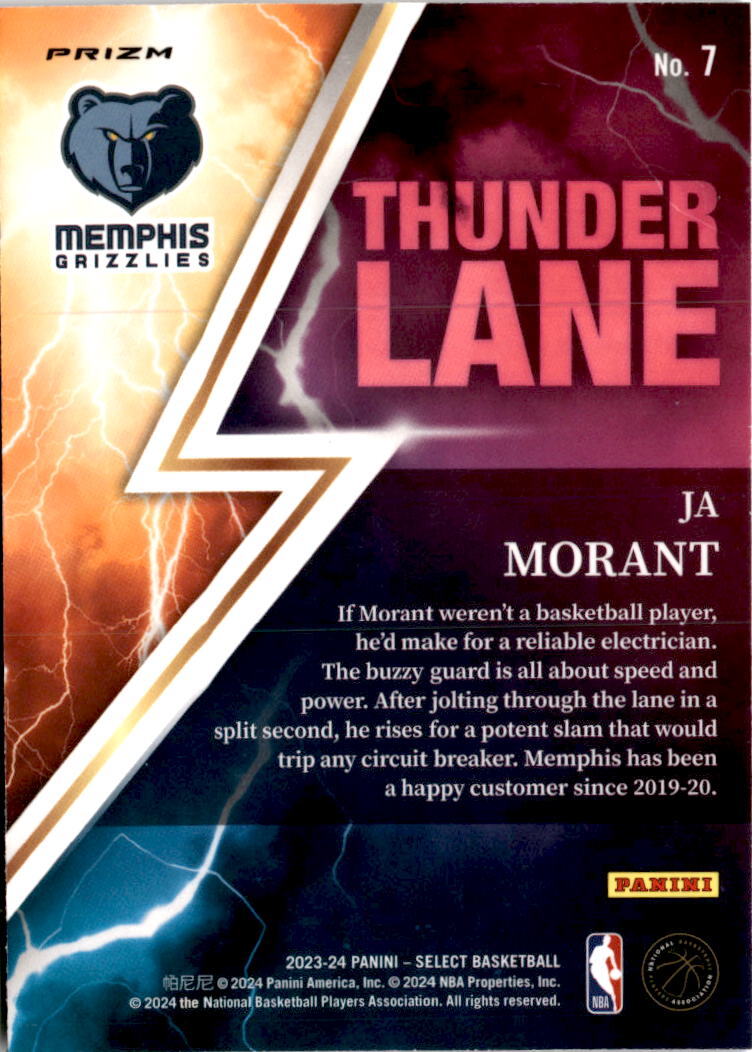 2023-24 Panini Select #7 Ja Morant Thunder Lane Red Prizms Memphis