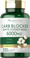 White Kidney Bean Extract Carb Blocker | 6000mg | 200 Capsules | by Carlyle
