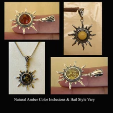 HONEY BUTTERSCOTCH LEMON or GREEN AMBER STERLING SILVER HANDMADE SUN PENDANT