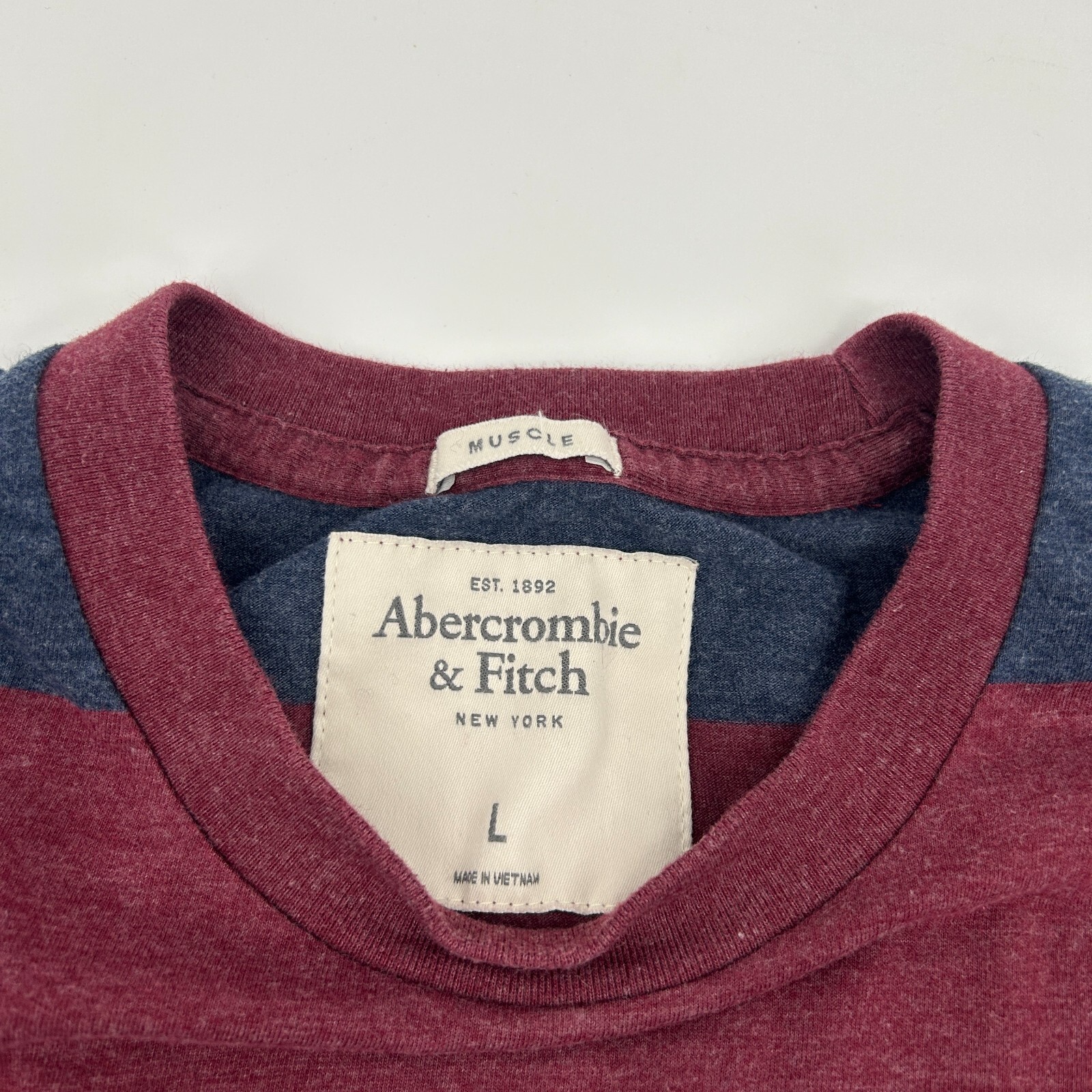 Vtg Abercrombie Rugby Crew Red and Blue Strip Sz Lg Long Sleeve Muscle Tee