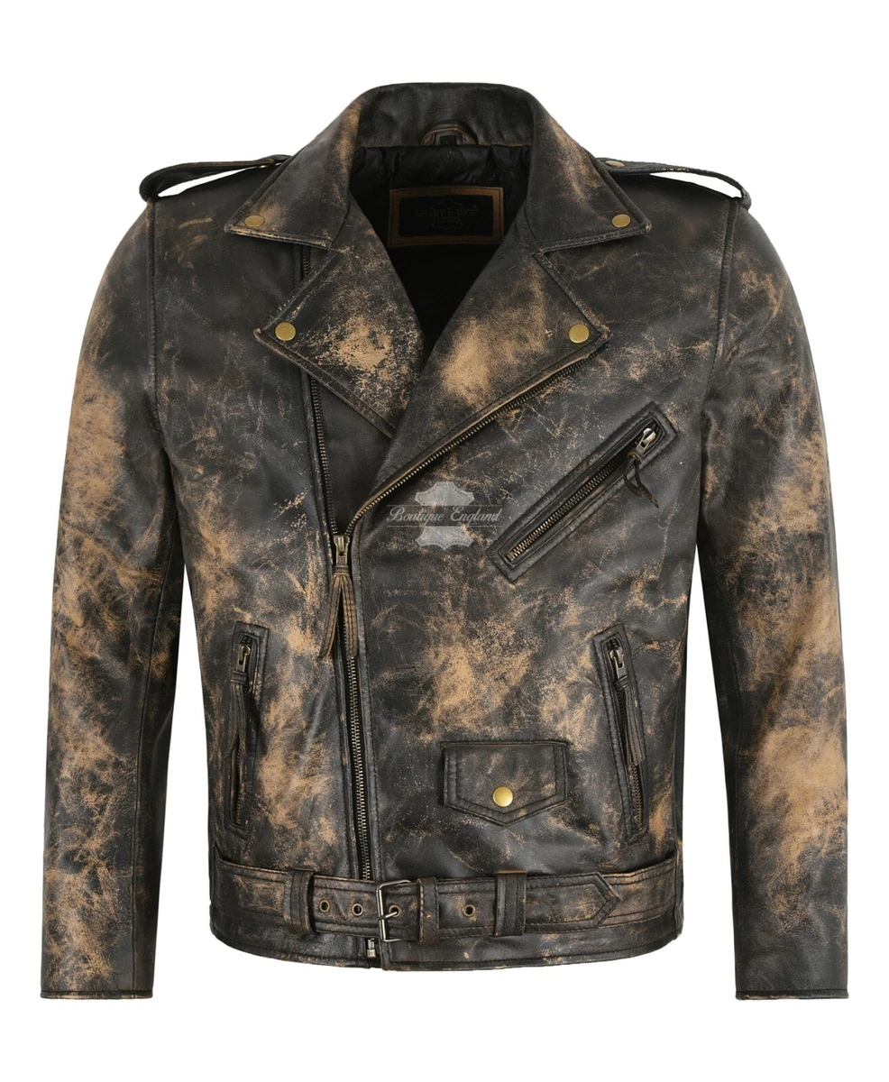 70'S Vintage Leather Jacket Distressed BIKER Fashion REAL