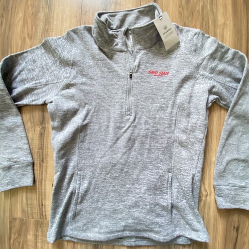 OHIO ST BUCKEYES Womens Large Gray Fleece 1/2 zip Pullover Sweatshirt - Picture 3 of 4