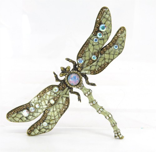 Joan Rivers Dragonfly XV Classic Collection Enamel Faux Opal & Crystals Brooch - Picture 9 of 9