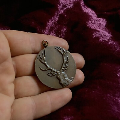 Bronze Medal Necklace Pendant Hunter Dog Jewelry Deer Antler
