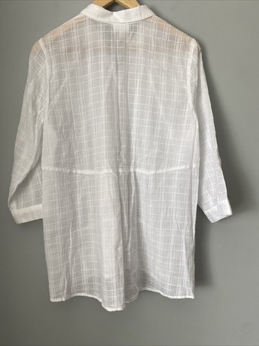 J.Jill Sheer Button Front Window Pane Peplum Shirt M Textured Minimal Lagenlook - Picture 6 of 6
