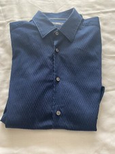 Hugo BOSS Men's Ronni Navy Blue Patterned Slim Fit Button Down Shirt Medium M