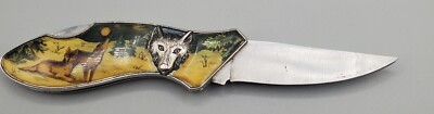 Pocket Knife Stainless Steel With Wolf Pattern On Handle B#3
