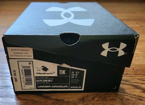 Under Armour Shoes GS Zone BB 2 Girls' Boys' 11K White/Black NIB - Picture 7 of 7