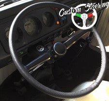 For Vw T2 Bay Window Black Perforated Leather Steering Wheel Cover Double Stitch